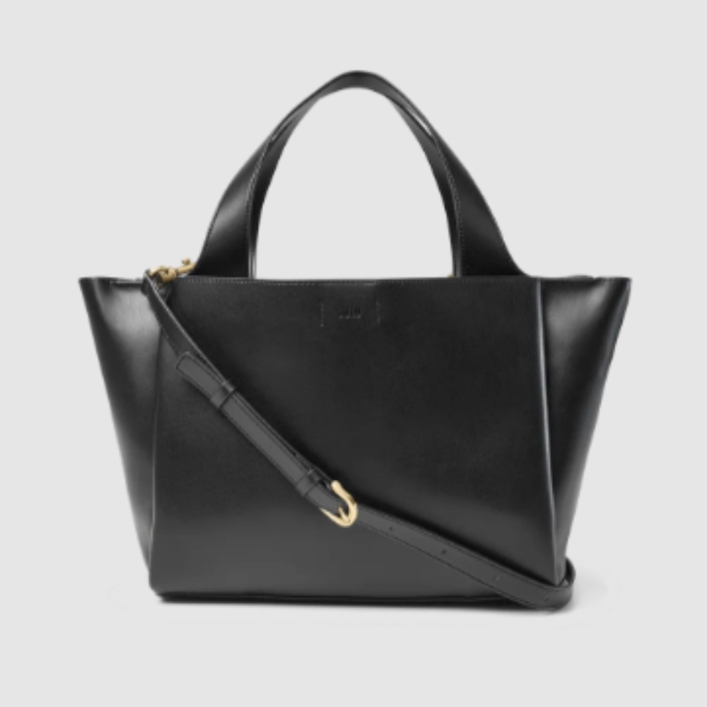 Black Leather Tote Bag with Removable Strap